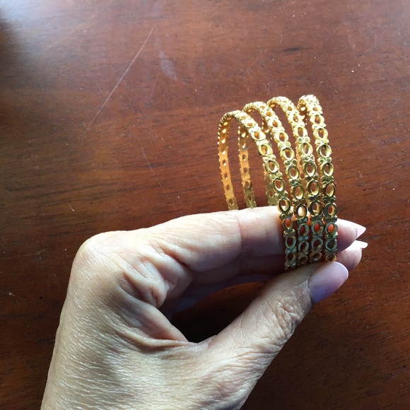 4 Gold Plated  Large Bangles - Picture 1 of 5